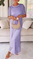 Lavendelfarbenes Häkelkleid mit Rundhalsausschnitt und kurzen Ärmeln im Lifestyle-Stil - S / Oberteil und Hose / Lila