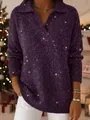 Dettaglio di maglione viola scintillante con scollo a V per le feste di Natale - Taglia S / Top / Viola scuro