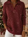 Dettaglio del maglione bordeaux glitterato con elegante scollo a V e colletto - Taglia S / Top / Rosso