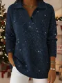 Elegante maglione in maglia glitterata blu scuro con scollo a V e dettaglio del colletto. - Taglia S / Top / Blu scuro