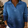 Dettaglio ravvicinato della trama in maglia blu scintillante e scollo a V - Taglia S / Top / Sfumatura blu