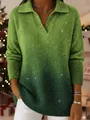 Dettaglio del maglione glitterato sfumato verde con scollo a V e colletto elegante - Taglia S / Top / verde sfumato