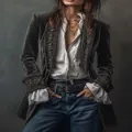 Veste élégante en velours gris foncé avec broderies dorées complexes pour femmes - S / Hauts / Gris foncé