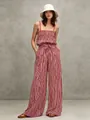 Summer red and white striped fashion jumpsuit set with wide-leg trousers and camisole top - S / Top And Bottom / Burgundy