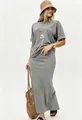 Women's casual grey two-piece set featuring loose top and long skirt for summer style - S / Top And Bottom / Gray