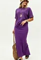 Elegant purple two-piece leisure set featuring a relaxed short sleeve top and matching maxi skirt - Purple