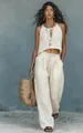 Bohemian linen two-piece set with halter crop top and wide-leg drawstring pants - S / Top And Bottom / Off White