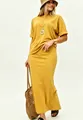 Relaxed mustard yellow two-piece lounge set with short sleeve top and long skirt - S / Top And Bottom / Lemon Yellow
