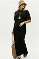 Chic black two-piece set featuring a loose short sleeve top and elegant maxi skirt - S / Top And Bottom / Black