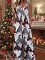Modischer Damen Weihnachts Jumpsuit mit festlichen Wichtel Prints und Spaghettiträgern - S / Oberteil Und Unterteil / Weihnachten Weißer Bart