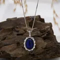 Silver box chain necklace with oval lapis lazuli pendant on natural rock - Natural Lapis Lazuli Necklace / Silver