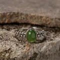 Detailed view of vintage S925 silver ring featuring an oval green jasper stone. - Natural Jasper