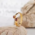 Exquisite gold plated silver open ring featuring two heart-shaped garnet gemstones - Open Ring / Natural Garnet (Gold)