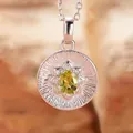 Detailed view of S925 silver necklace with green gemstone flower pendant - Natural Peridot (Silver)