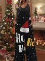 Christmas holiday jumpsuit with 'HO HO HO' print and festive Santa hat motif - Big Hat (HO HO HO Print)