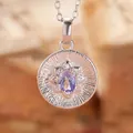 Close-up of S925 silver necklace with oval purple tanzanite pendant and radial pattern - Natural Tanzanite (Silver)