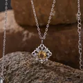Detailaufnahme einer S925 Sterlingsilber Kette im Vintage-Stil mit Citrin-Anhänger. - Natürlicher Citrin Halskette / Silber