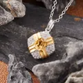 Close-up of s925 silver necklace with yellow gemstone gift box pendant on stones. - Natural Citrine (N457)