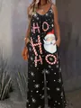 Festive women's casual Christmas jumpsuit with Santa Claus and HO HO HO print patterns - Alphabet