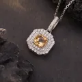 Close-up of elegant S925 sterling silver necklace with square yellow citrine pendant. - Natural Yellow Citrine / Silver