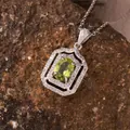 Detailed close-up of elegant peridot pendant necklace featuring a double-layer cubic zirconia frame - Natural Peridot (N471)