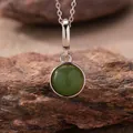 Exquisite macro detail of a natural green jasper pendant on a 925 sterling silver chain - Natural Jasper Style (N470) / Silver