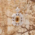 Close-up of S925 sterling silver pendant with emerald-cut natural gemstone and feather motif - Citrine (N490) / Natural Citrine Necklaces