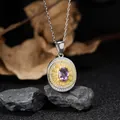 Close-up of vintage S925 sterling silver necklace with oval purple garnet pendant - Amethyst (LN265)