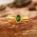 Elegant vintage gold-plated silver ring with oval green garnet and halo of zircons - Vintage Brushed Ring / Natural Diopside