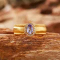 Elegant vintage S925 silver gold-plated ring with purple gemstone and brushed finish - Vintage Brushed Ring / Natural Tanzanite