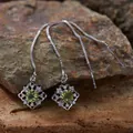 Elegante S925 Sterlingsilber Durchzieher Ohrringe mit natürlichem grünen Peridot Edelstein - Natürlicher Peridot Ohrstecker / Silber