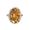 Luxury 13x18mm oval citrine ring in S925 sterling silver with sparkling halo - Natural Citrine Ring / 1 Piece