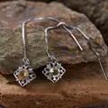 Elegante S925 Silber Durchzieher-Ohrringe mit natürlichen runden Citrin-Edelsteinen - Natürlicher Citrin Ohrstecker / Silber