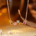 Collana delicata in oro rosa con cinque pietre preziose di tormalina rotonde - Collana con ciondolo in tormalina (R614) / Collana di Tormalina Multicolore
