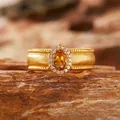 Elegant vintage S925 silver ring with oval orange gemstone and brushed gold finish - Vintage Brushed Ring / Natural Yellow Citrine