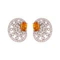Vintage S925 silver hollow earrings with oval citrine and diamond halo court style design - Natural Citrine Style