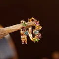 Close-up of S925 silver ring featuring vibrant natural candy-colored tourmaline stones - Stud Earrings / 16.1x18.7mm / Rose Gold Natural Tourmaline Stud Earrings