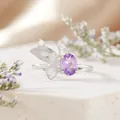Detailed macro shot of an elegant S925 silver butterfly ring featuring a purple amethyst - Natural Amethyst Ring