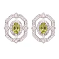 Eleganti orecchini a lobo in argento 925 con pietra verde e halo di zirconi brillanti - Orecchini a Bottone con Peridoto Naturale