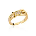 Elegant gold belt buckle open ring featuring sparkling cubic zirconia stones - Adjustable Open / Gold Belt Buckle Inlaid Style (G5224359)