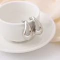 Pendientes de botón metálicos en forma de gota de color plateado con acabado pulido - 32*18mm / Plateado