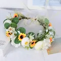 Beautiful handmade forest-style flower wreath headband with sunflowers and white roses - Sunflower and Rose Style (1)