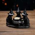 Retro resin black cat trio candle holder with witch hats for desktop decoration - Halloween Magic Cat Candlestick (Without Tea Light)