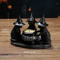 Retro resin black cat trio candle holder with witch hats for desktop decoration - Halloween Magic Cat Candlestick (Without Tea Light)