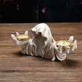 Retro white resin hooded phantom candle holder for gothic home tabletop decoration accessory - Wizard Candlestick - White (7150S-01)