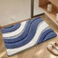 Blue and white wave patterned tufted bath mat with high absorbency and non-slip bottom - 40*60cm / Inspiration-Blue