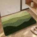 Absorbent soft tufted bathroom mat with green mountain gradient design on wood floor - 40*60cm / Green Fields and Mountains