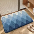 Blue and white wave gradient tufted bathroom mat with absorbent non-slip flocked texture - 40*60cm / Glazed Sea