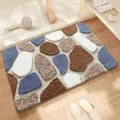 Non-slip absorbent tufted bath mat with a stylish blue and brown pebble pattern design - 40*60cm / Jin Yu-Blue