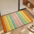Colorful striped tufted bathroom mat with soft absorbent flocking for non-slip safety - 40*60cm / Pastel Gradient